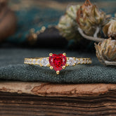 Heart Shaped Ruby Promise Ring Unique Three Stone Engagement Ring